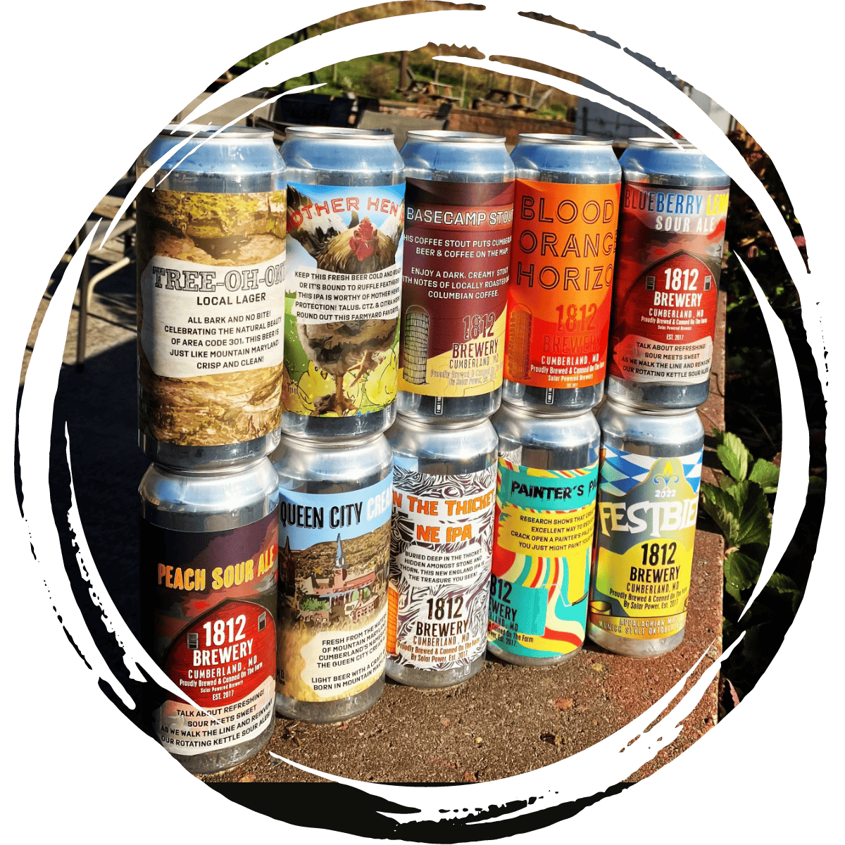 Ten cans of 1812 craft beers.
